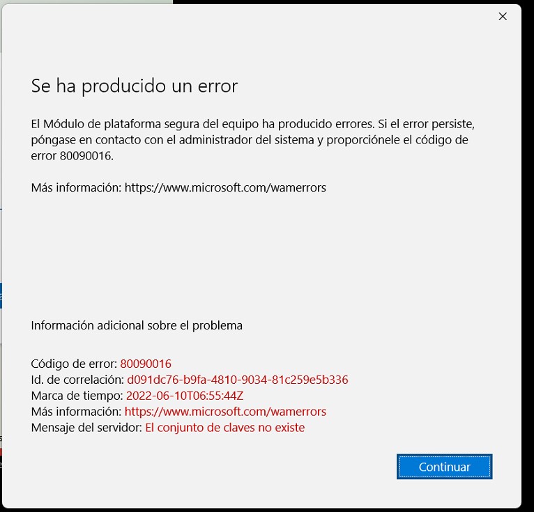 Arriba 22+ imagen el conjunto de claves no existe office 365