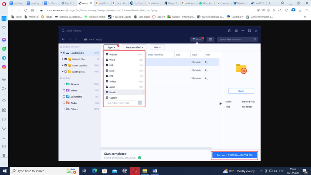 Paso 2 para la recuperación de archivos formateados Captura de pantalla Paso 2 EaseUS Data Recovery Wizard