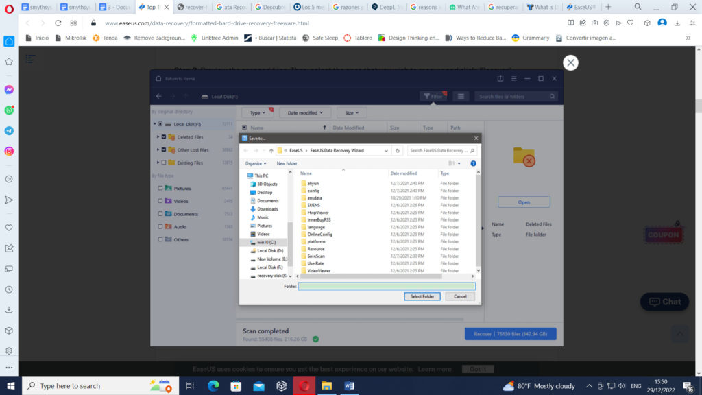 Paso 3 para la recuperación de archivos formateados Captura de pantalla Paso 3 EaseUS Data Recovery Wizard